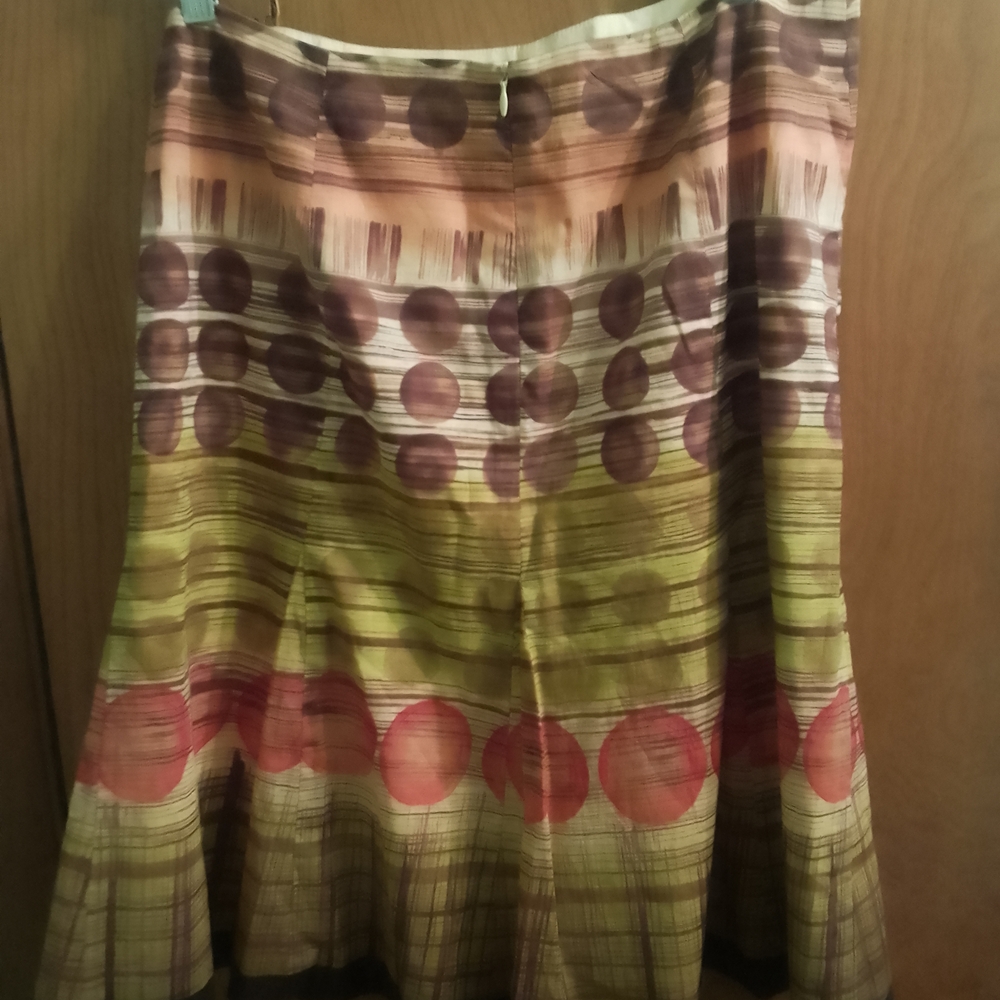 Talbots Multicolor Flare Abstract A-Line Skirt with Olive, Pink & Purple Circles